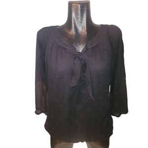 Ispiri Black Semi Sheer Blouse with Tie Neckline L